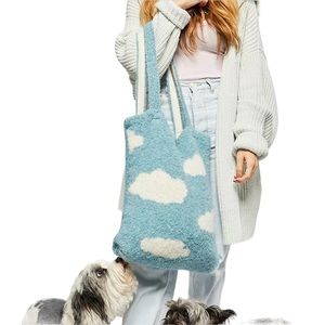 Free People - Blue and White Cloud Tote and Rainbow Scarf - (#0602)